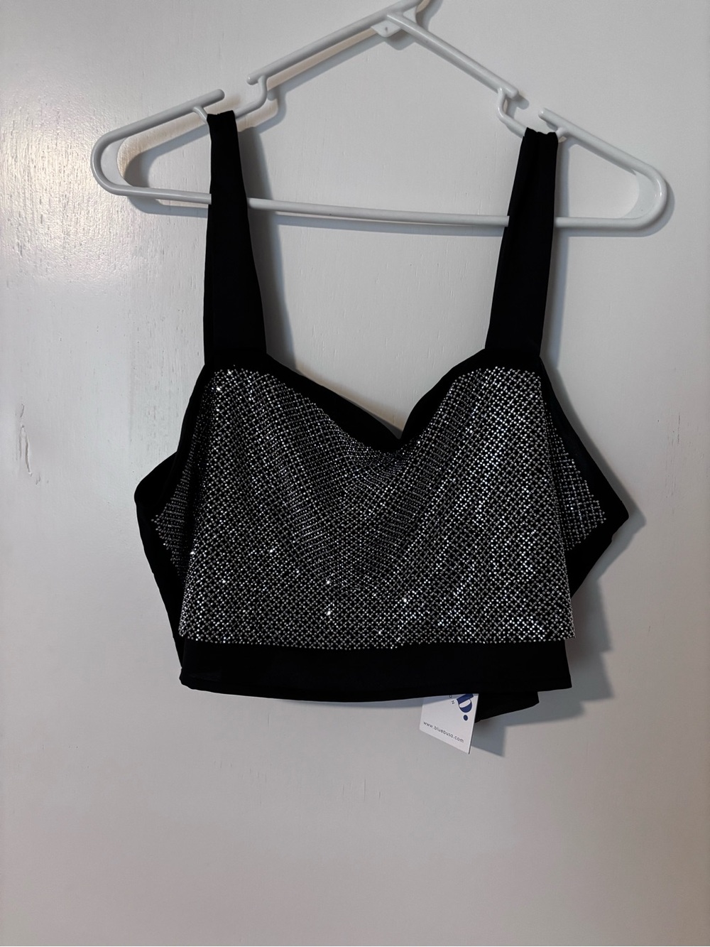 Black Rhinestone Crop Tank with Wide Straps
